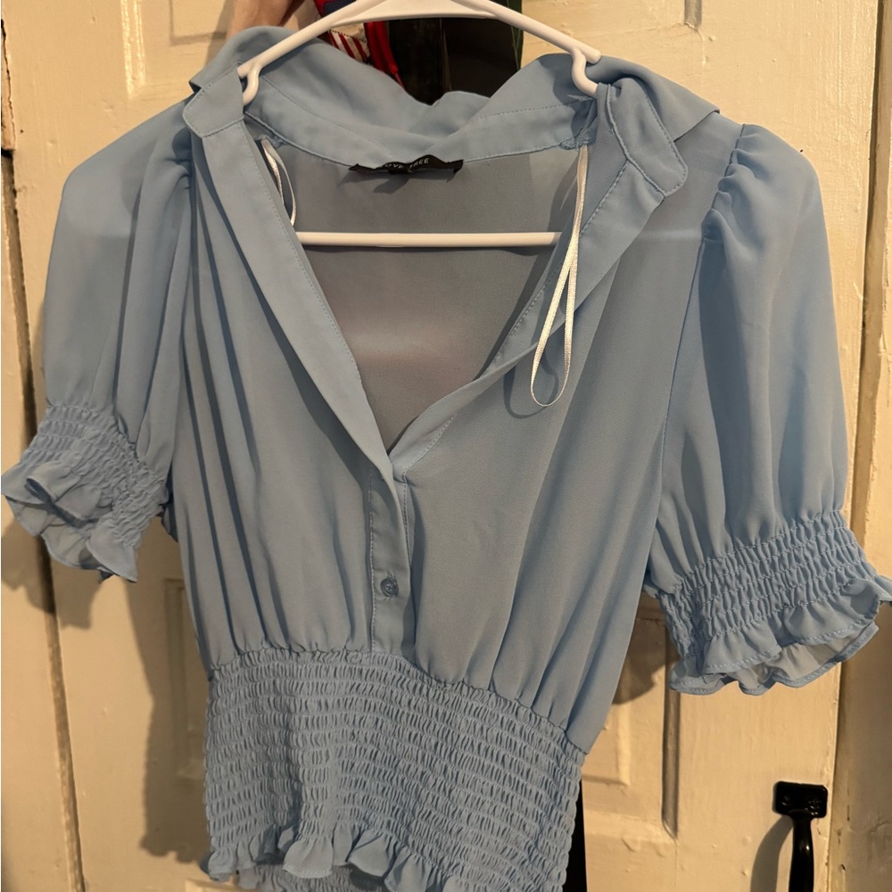 Love Tree Blue Blouse See-Through